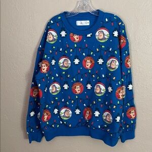 Disney Store Blue Toy Story Light-Up Holiday Christmas Crew Sweatshirt XL
